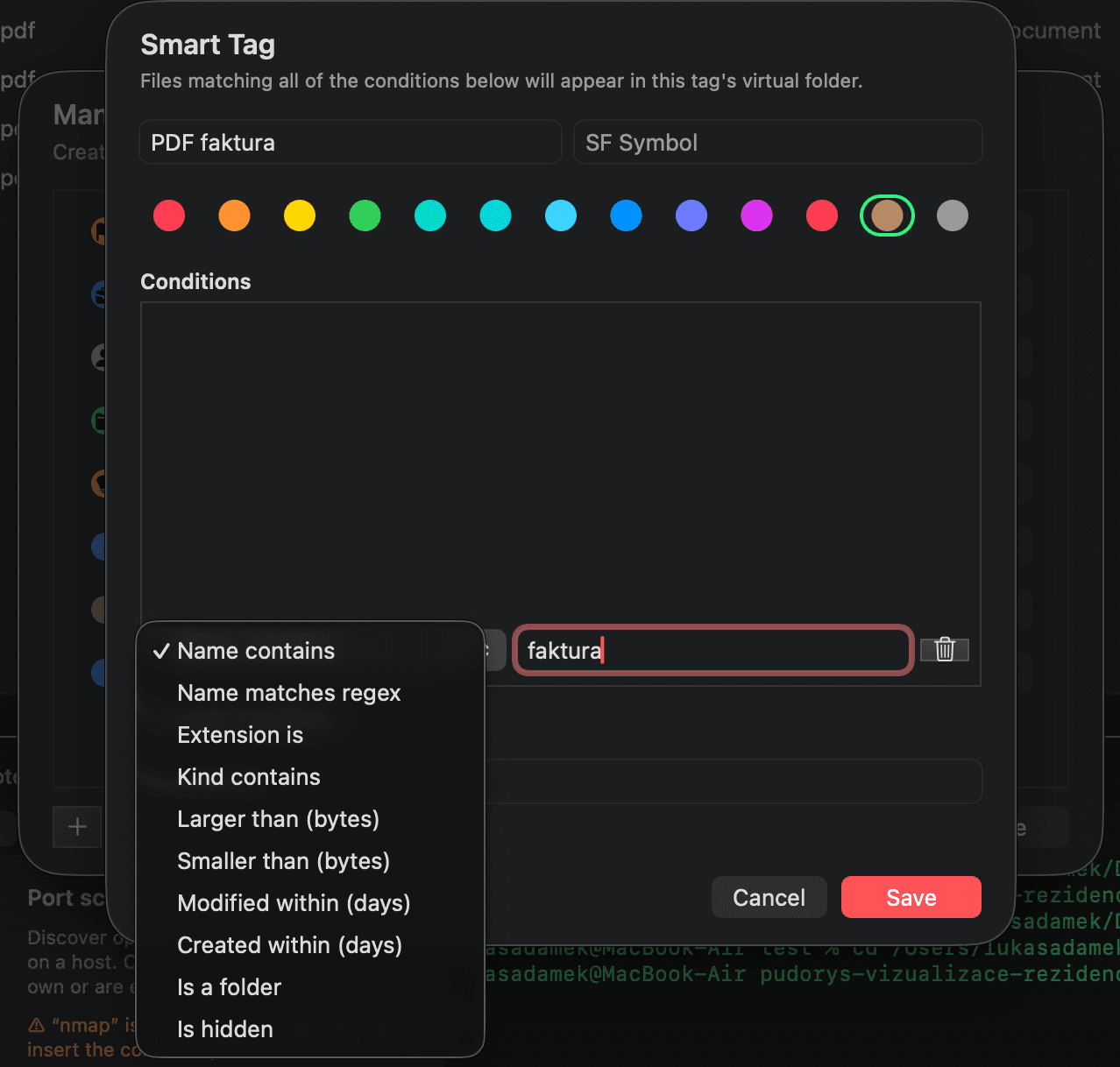 Smart Tag editor building a condition-based virtual folder